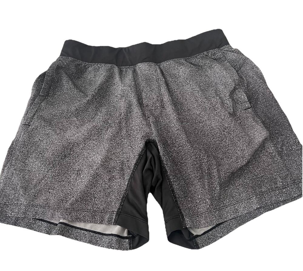 Lululemon Mens Large L THE Short 7” Gray Space Dye Black Waistband Workout
